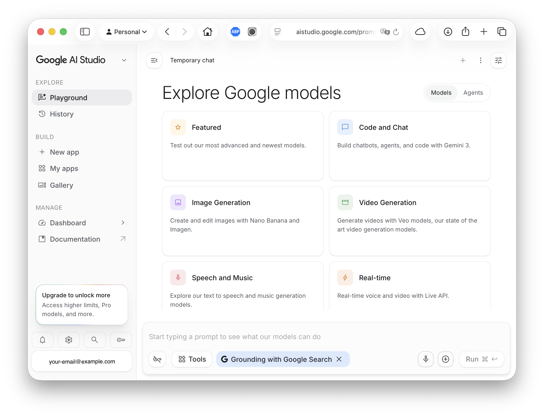 Google AI Studio dashboard