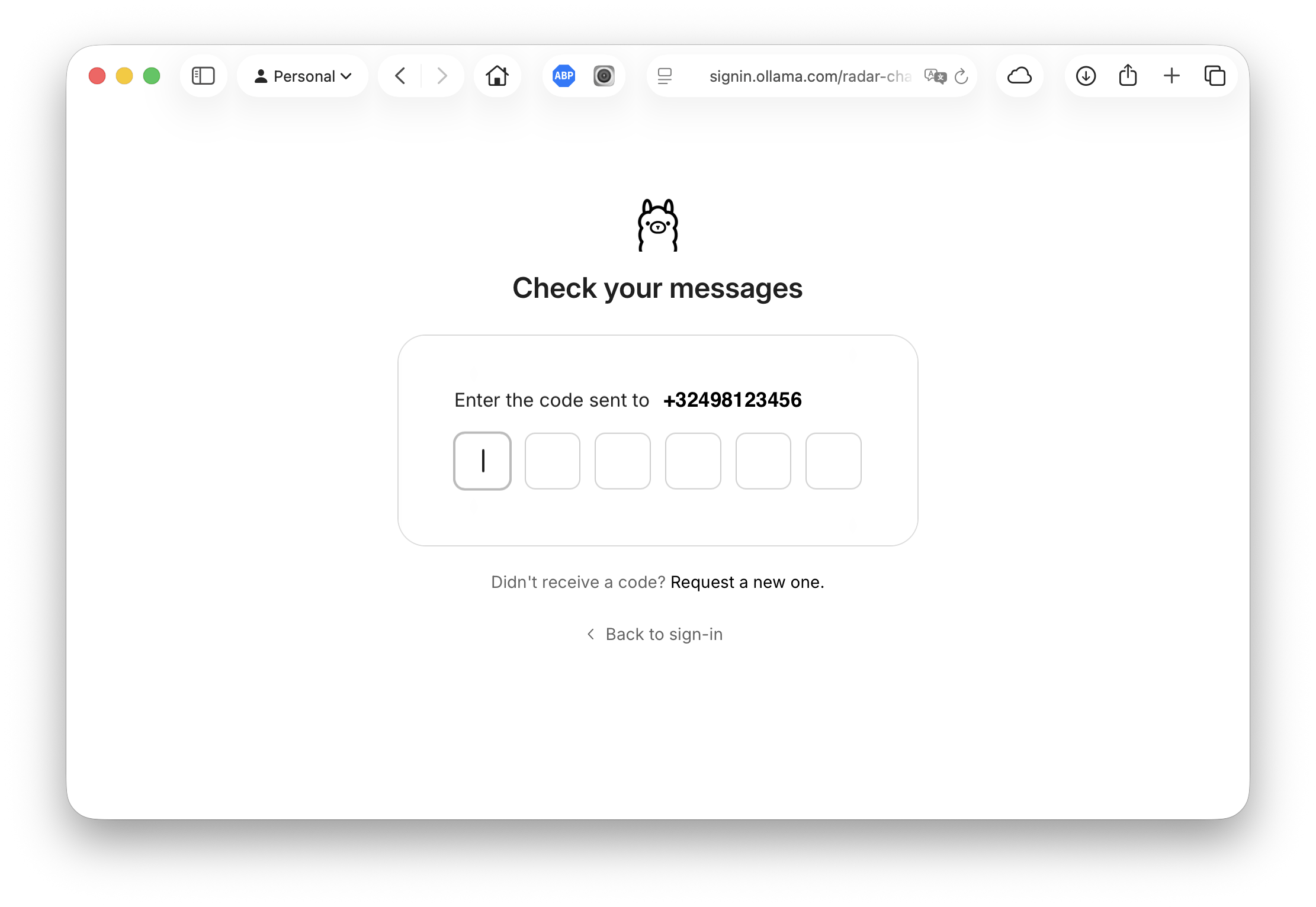 Ollama account creation - phone code