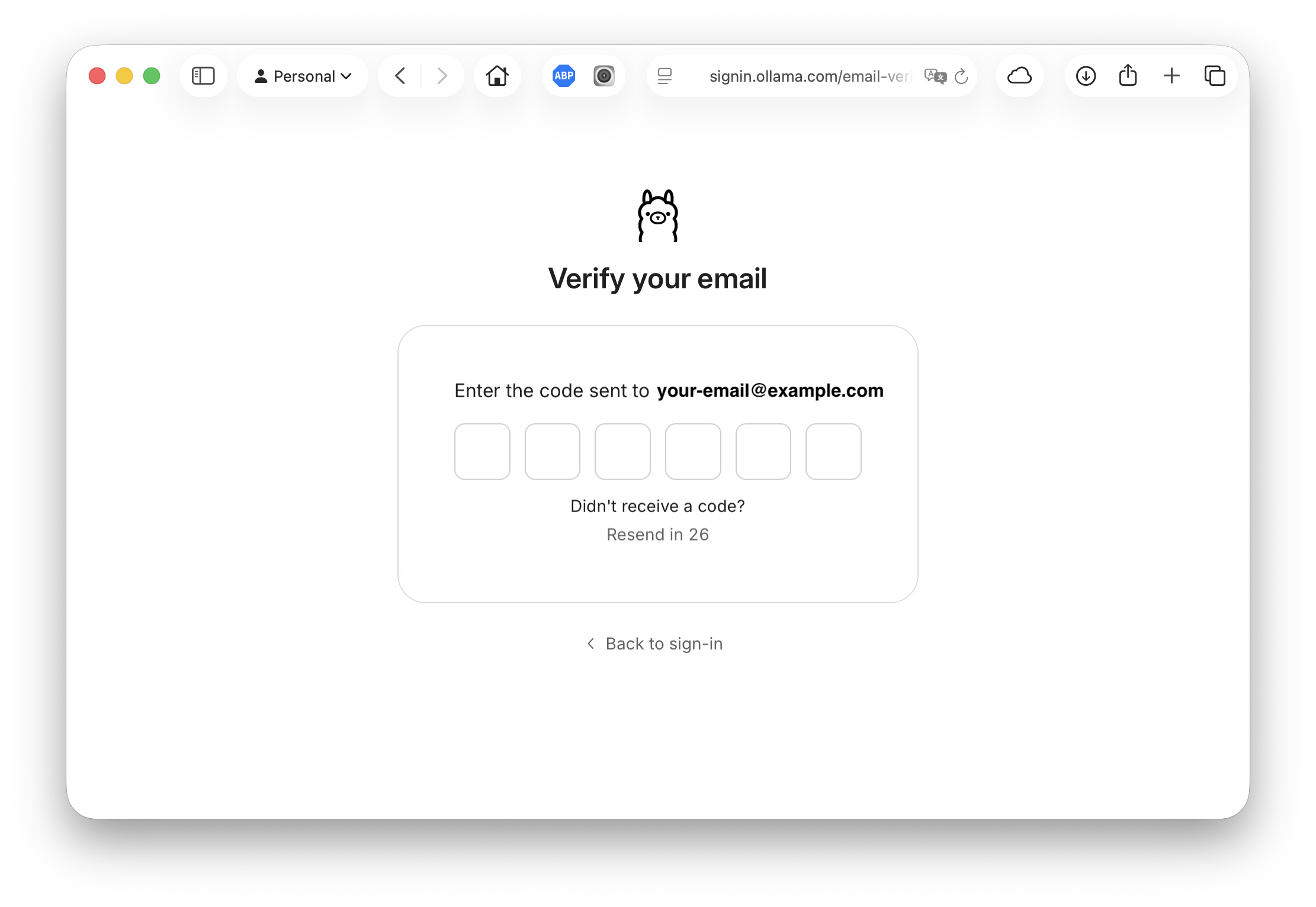 Ollama account creation - email code